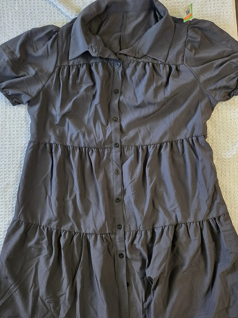 SHEIN Charcole Short Sleeve Tiered Button-dress